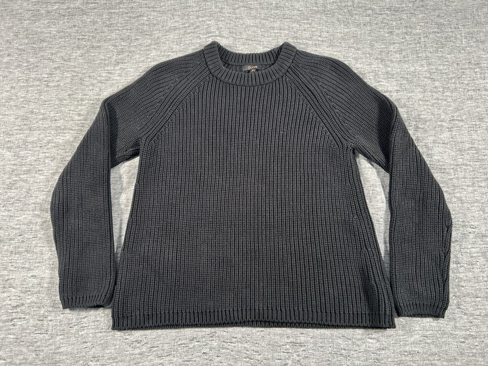 Quince Fisherman Crew Sweater Womens Medium Black Organic Cotton Knit Pullover